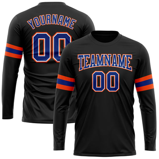 Custom Black Royal Orange-White Long Sleeve Performance T-Shirt - Main View