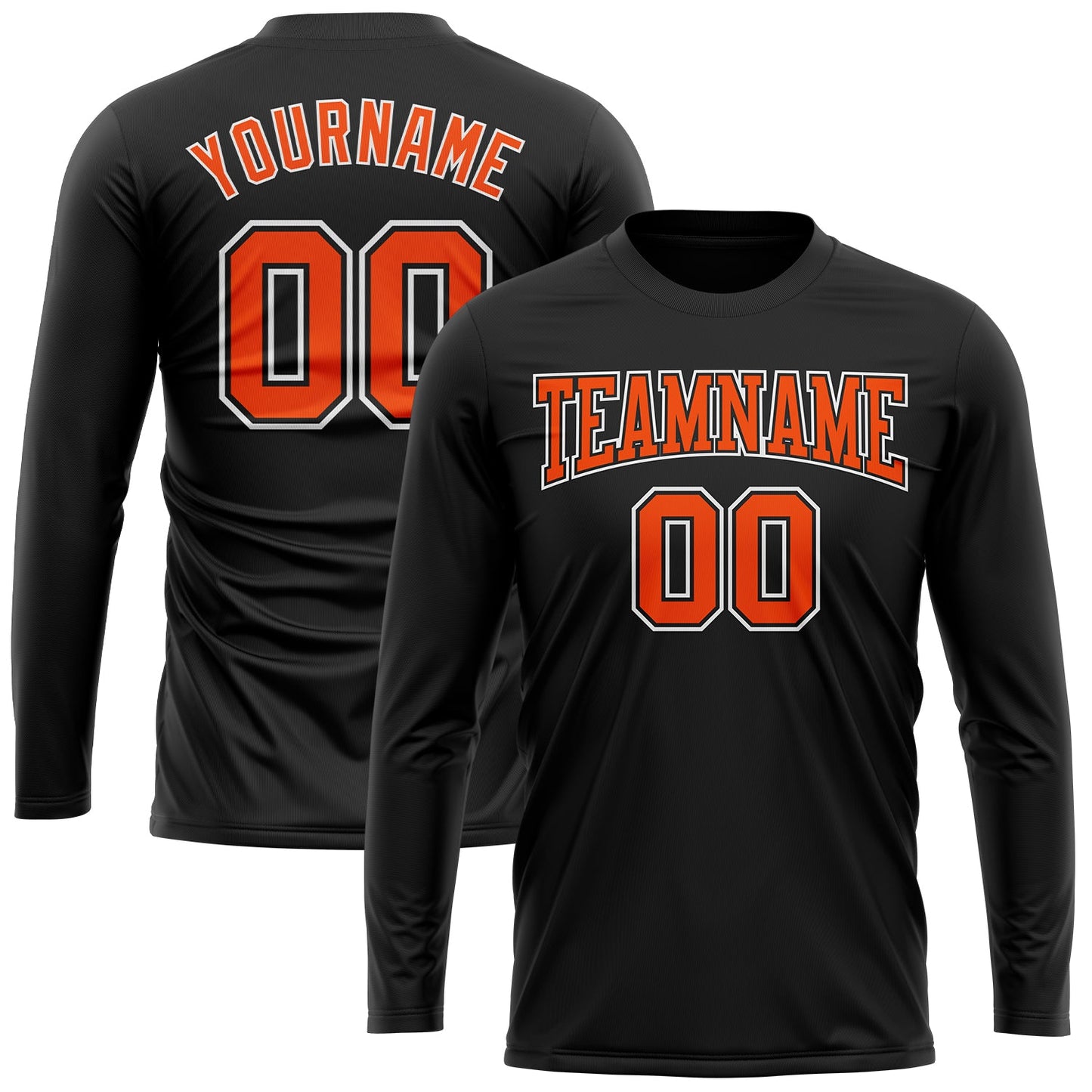 Custom Black Orange-White Long Sleeve Performance T-Shirt view 2