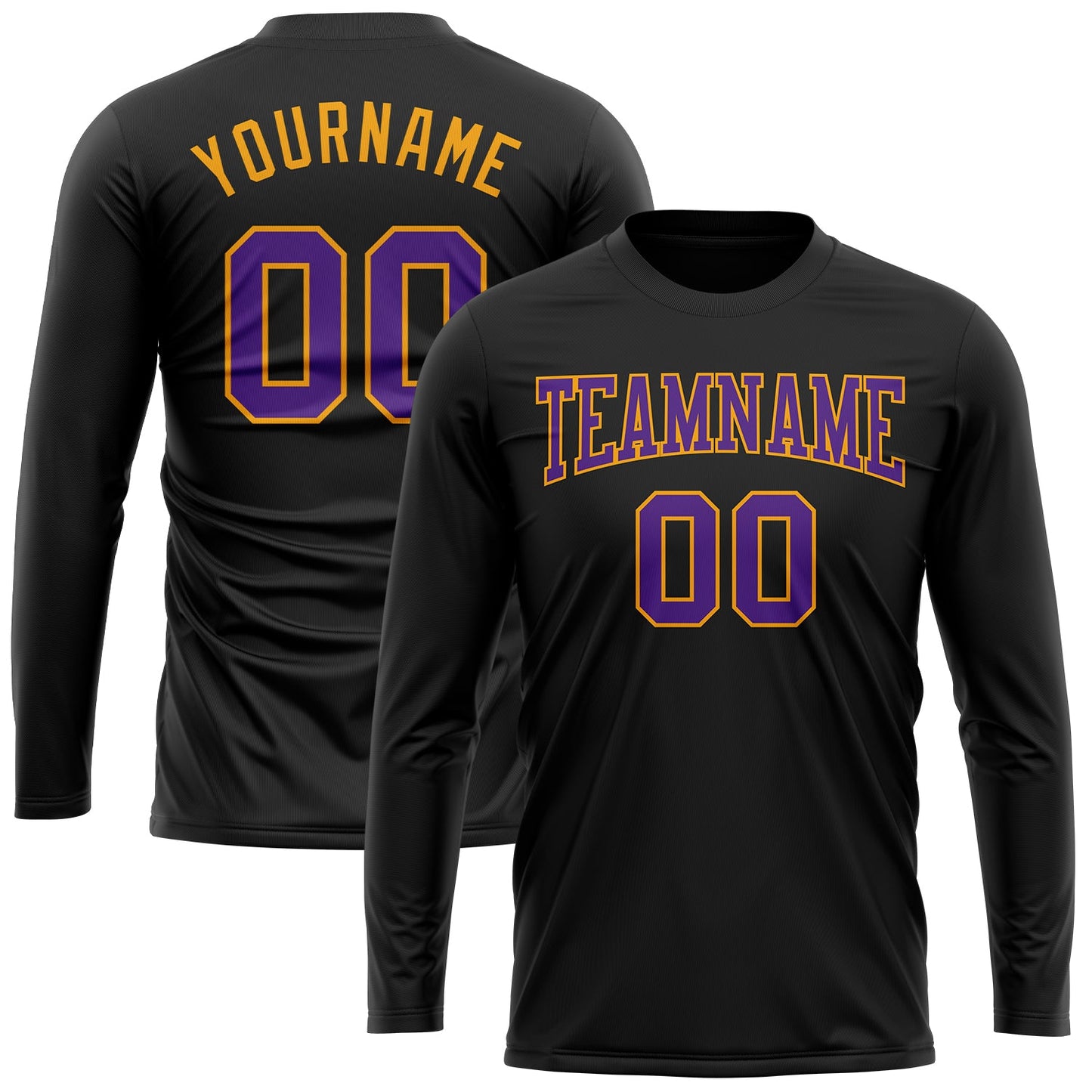 Custom Black Purple-Gold Long Sleeve Performance T-Shirt view 2