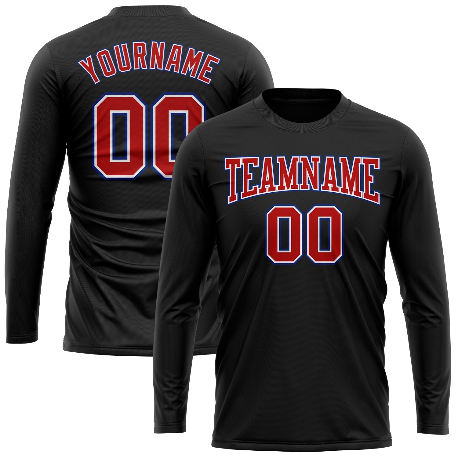 Custom Black Red Royal-White Long Sleeve Performance T-Shirt view 2