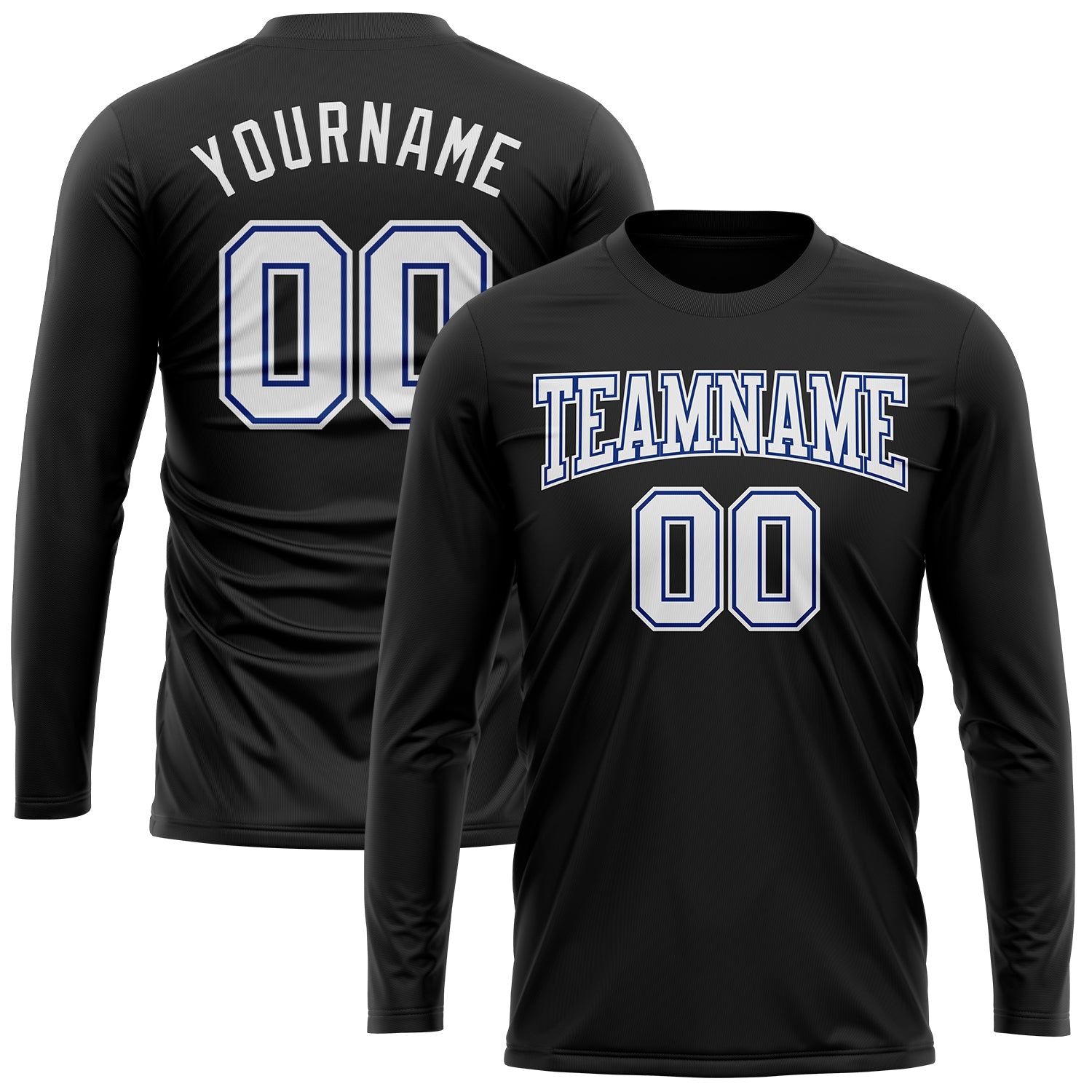 Custom Black White-Royal Long Sleeve Performance T-Shirt view 2