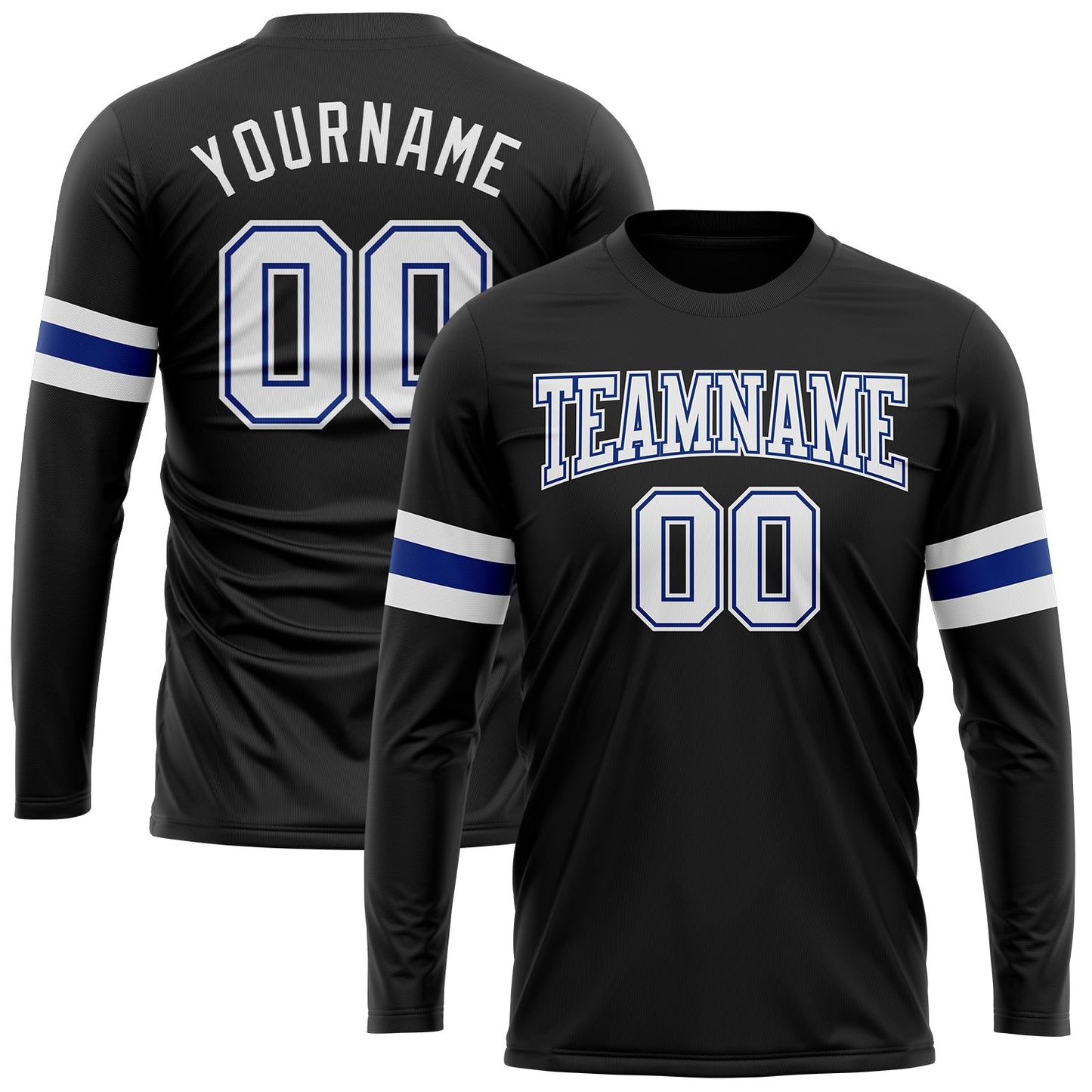 Custom Black White-Royal Long Sleeve Performance T-Shirt - Main View