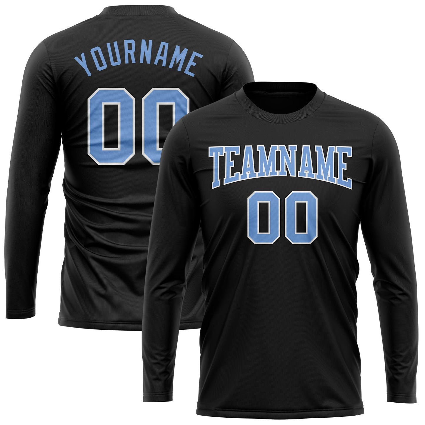Custom Black Light Blue-White Long Sleeve Performance T-Shirt view 2