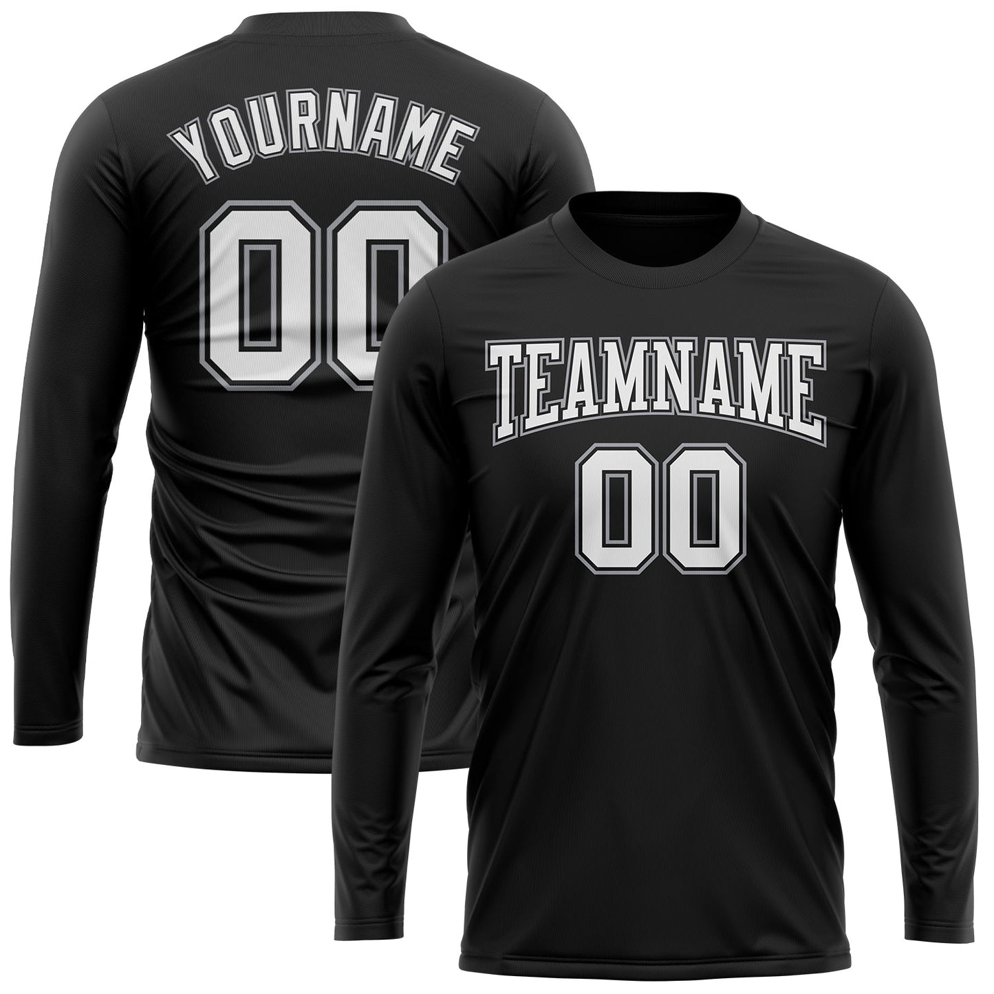 Custom Black White-Gray Long Sleeve Performance T-Shirt view 2