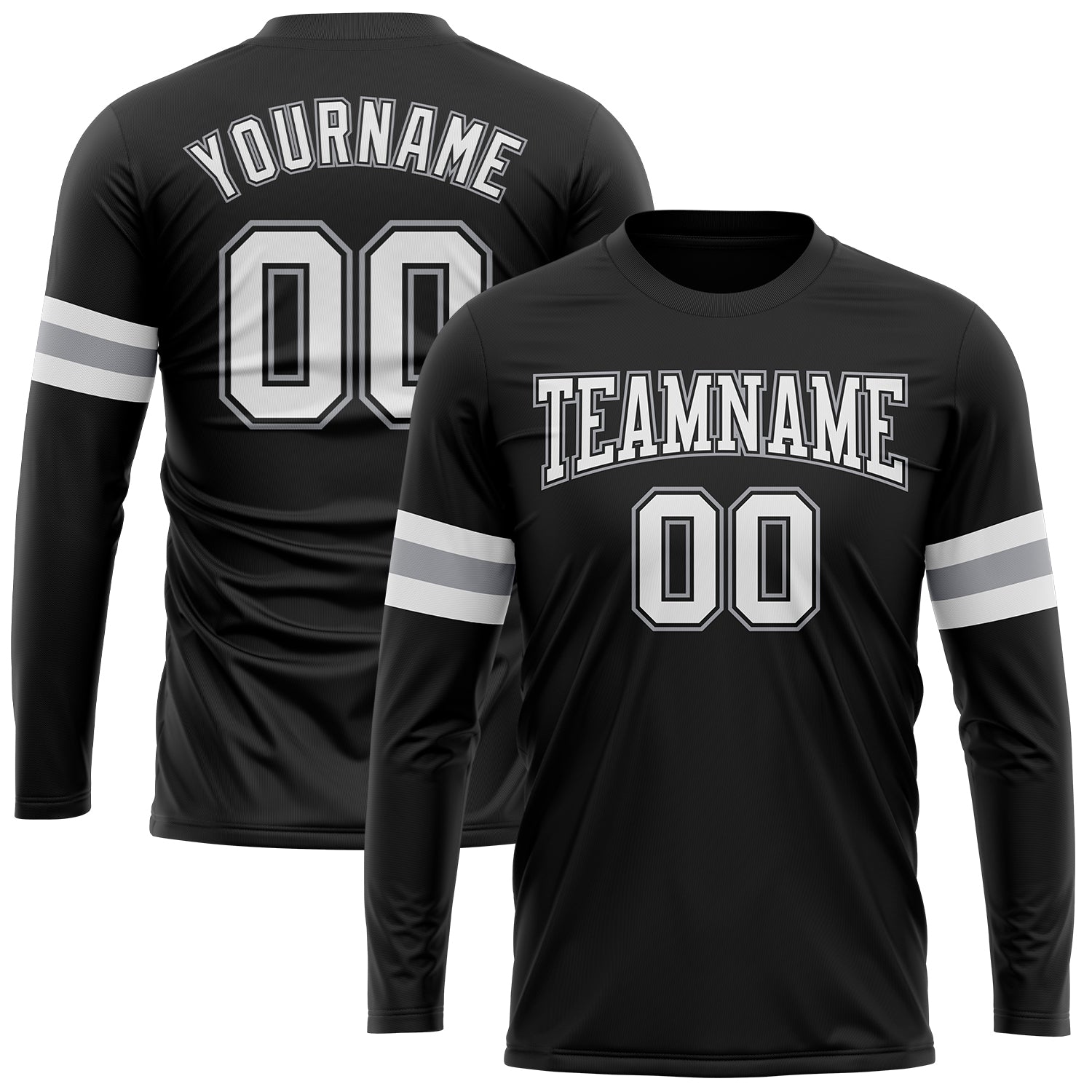 Custom Black White-Gray Long Sleeve Performance T-Shirt - Main View