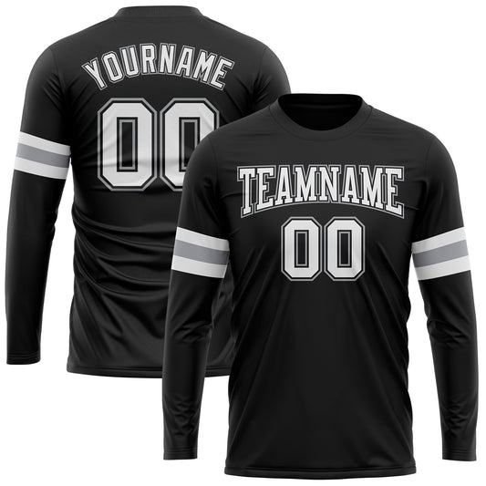 Custom Black White-Gray Long Sleeve Performance T-Shirt - Main View