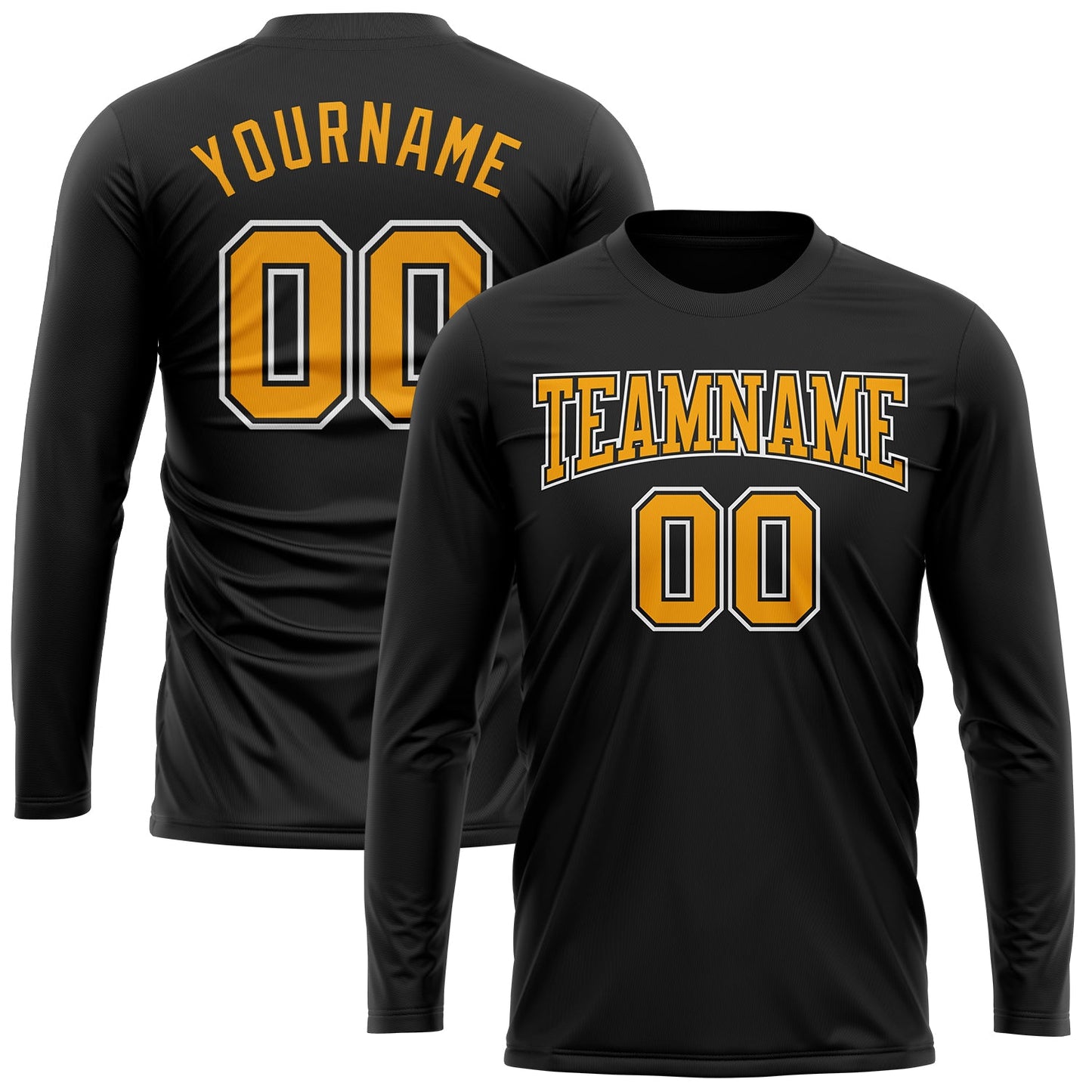 Custom Black Gold-White Long Sleeve Performance T-Shirt view 2