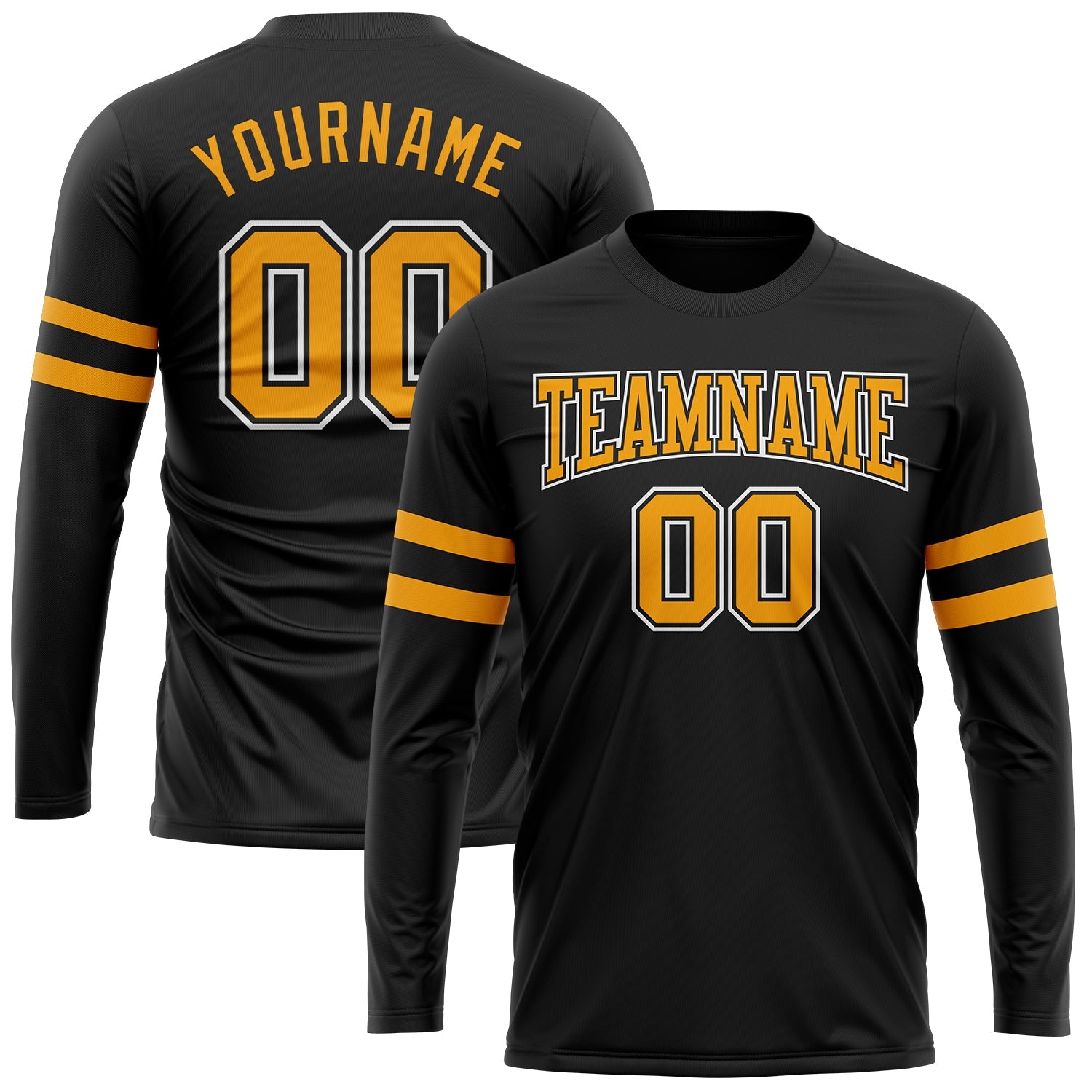 Custom Black Gold-White Long Sleeve Performance T-Shirt - Main View