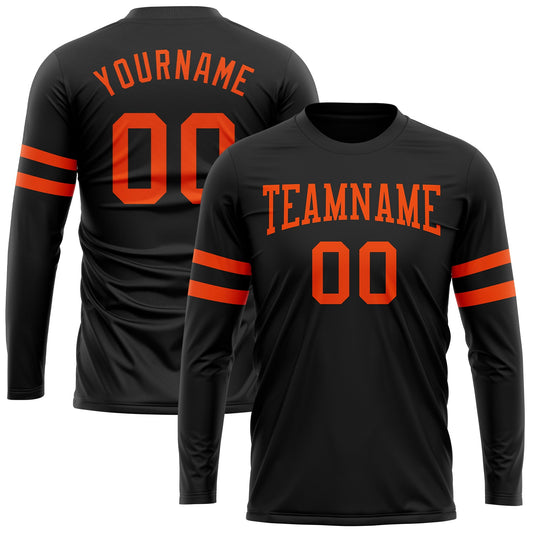 Custom Black Orange Long Sleeve Performance T-Shirt - Main View