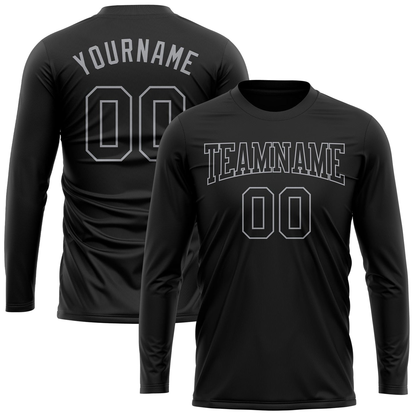 Custom Black Black-Gray Long Sleeve Performance T-Shirt view 2