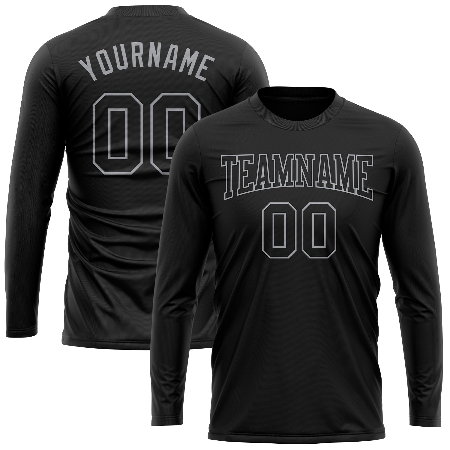 Custom Black Black-Gray Long Sleeve Performance T-Shirt view 2