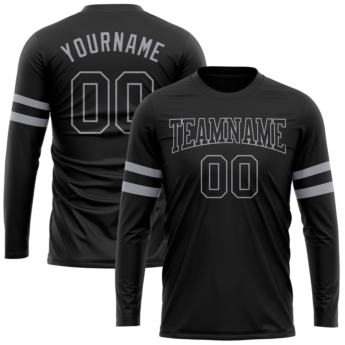 Custom Black Black-Gray Long Sleeve Performance T-Shirt - Main View