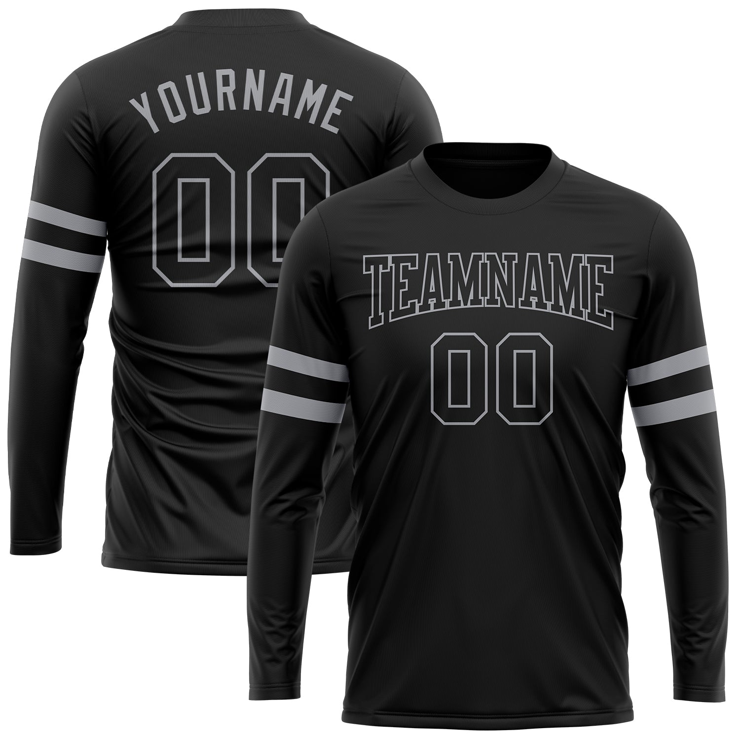 Custom Black Black-Gray Long Sleeve Performance T-Shirt - Main View