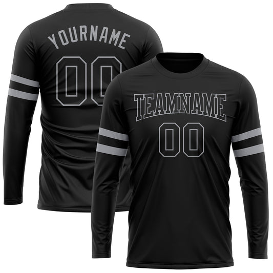Custom Black Black-Gray Long Sleeve Performance T-Shirt - Main View
