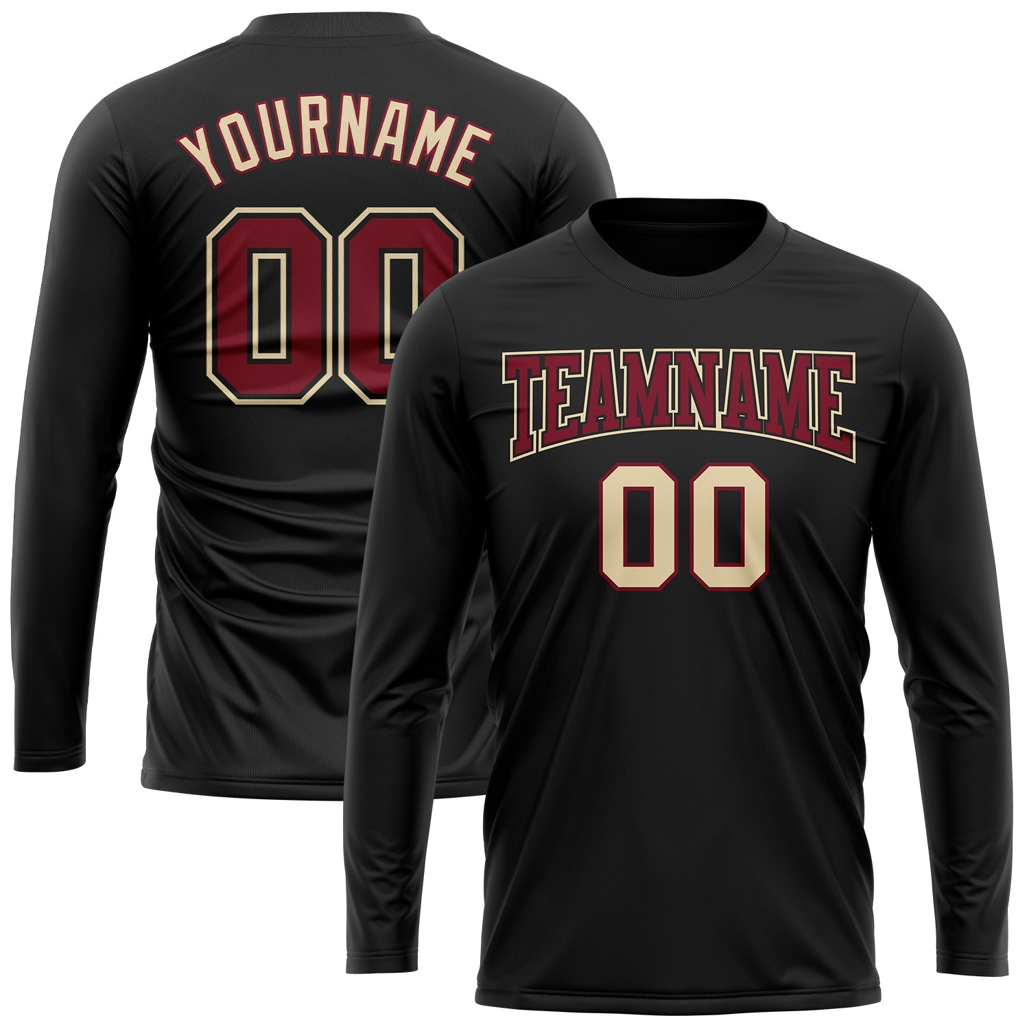 Custom Black Crimson-Cream Long Sleeve Performance T-Shirt view 2