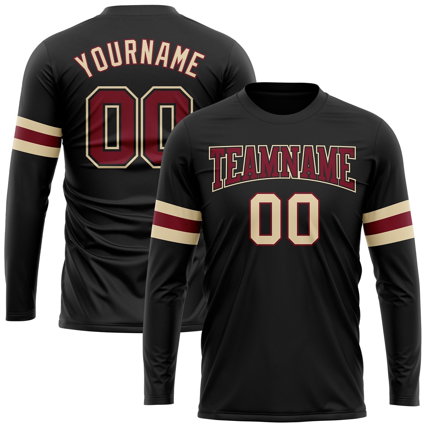 Custom Black Crimson-Cream Long Sleeve Performance T-Shirt - Main View