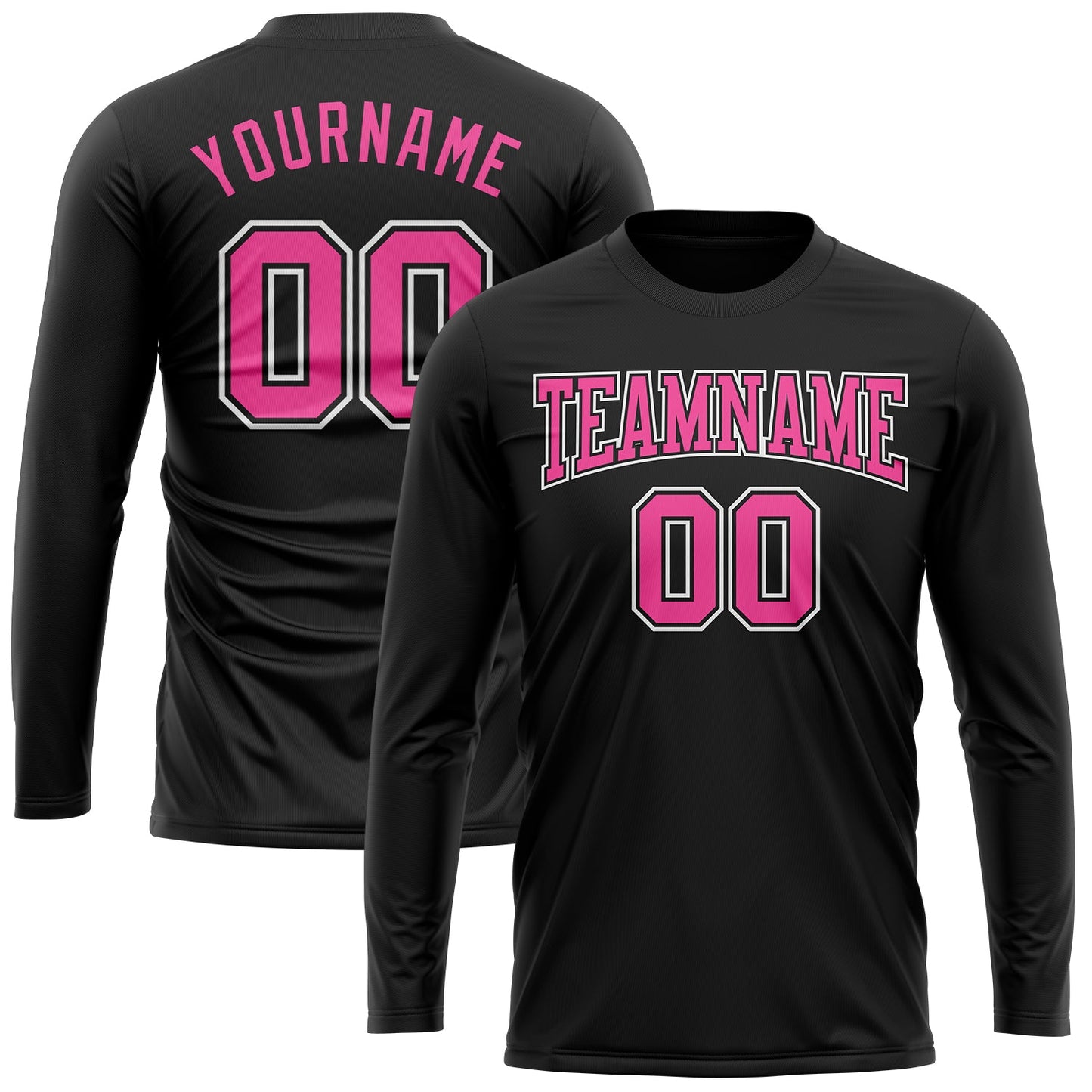 Custom Black Pink-White Long Sleeve Performance T-Shirt view 2