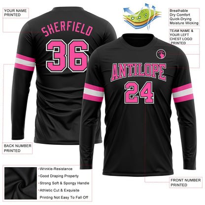 Custom Black Pink-White Long Sleeve Performance T-Shirt view 3