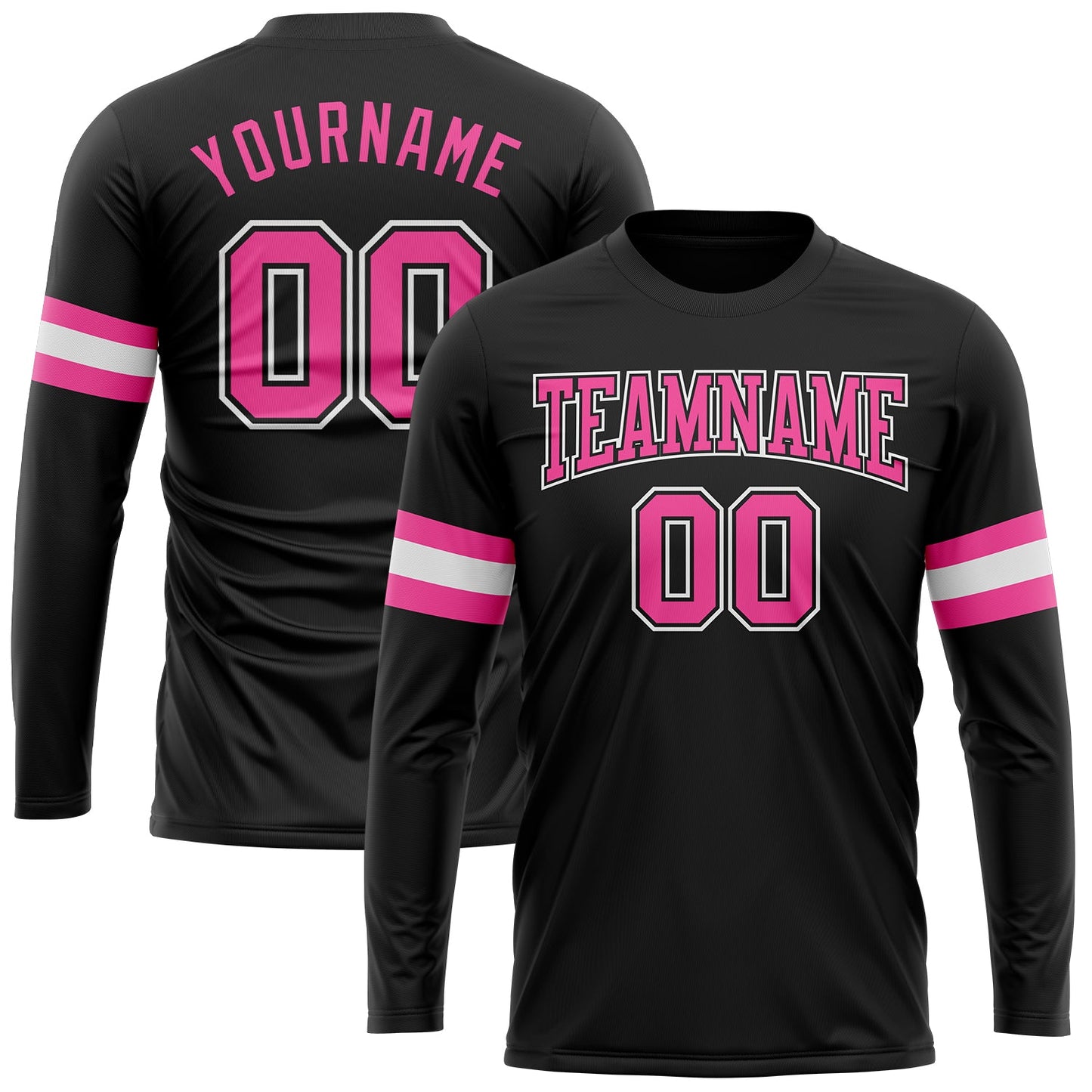 Custom Black Pink-White Long Sleeve Performance T-Shirt - Main View