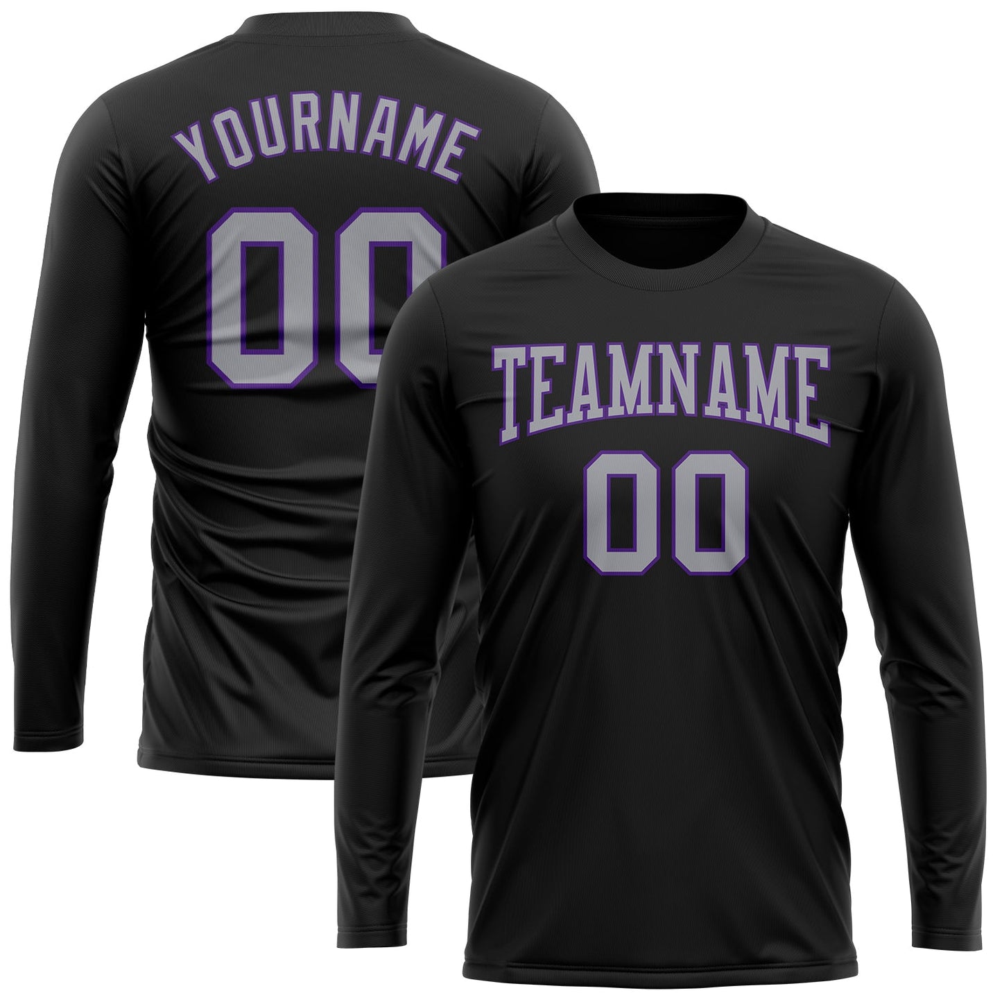 Custom Black Gray-Purple Long Sleeve Performance T-Shirt view 2
