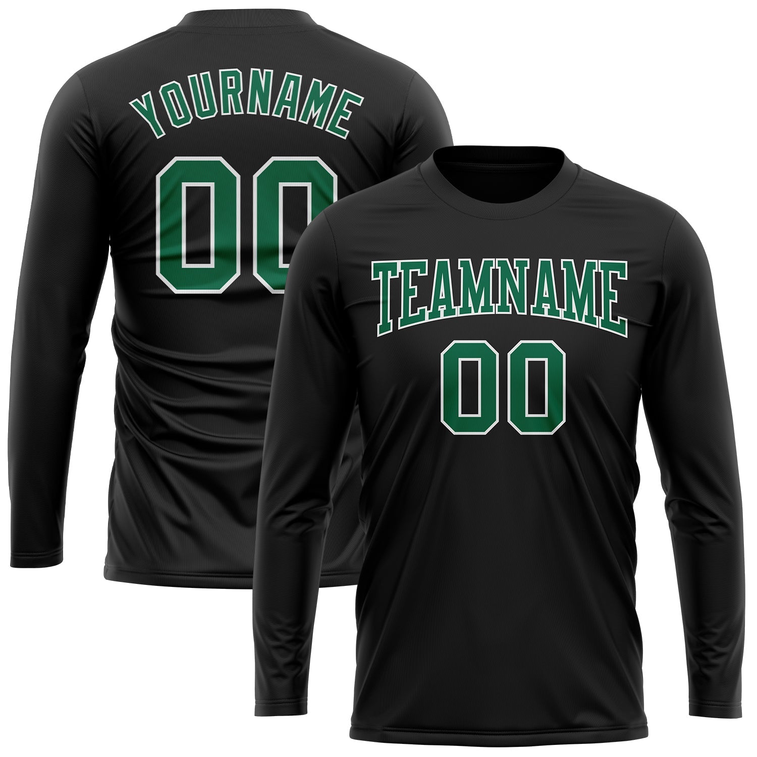 Custom Black Kelly Green-White Long Sleeve Performance T-Shirt view 2