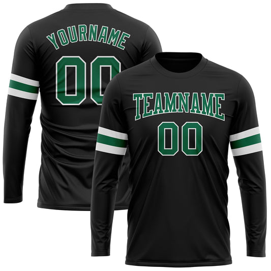 Custom Black Kelly Green-White Long Sleeve Performance T-Shirt - Main View