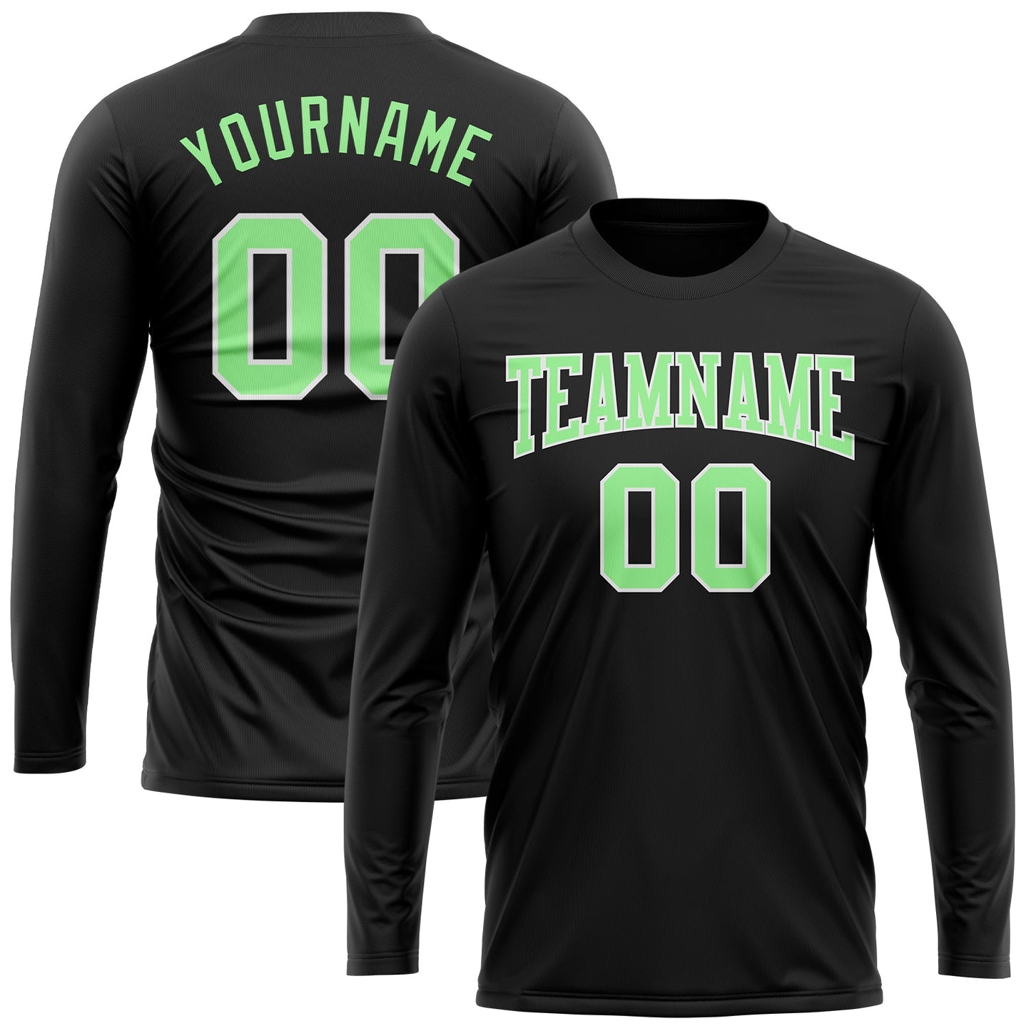 Custom Black Pea Green-White Long Sleeve Performance T-Shirt view 2