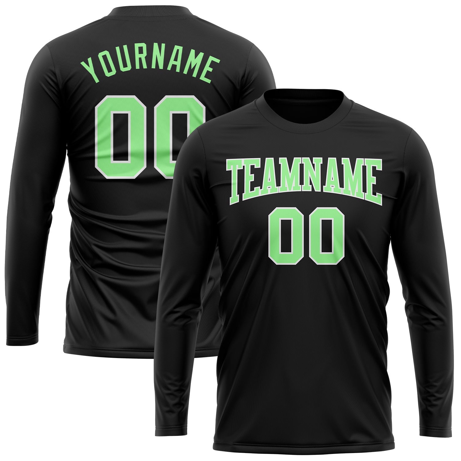 Custom Black Pea Green-White Long Sleeve Performance T-Shirt view 2