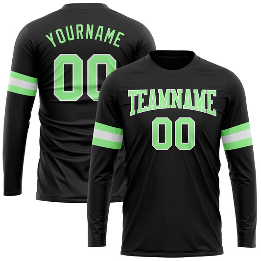 Custom Black Pea Green-White Long Sleeve Performance T-Shirt - Main View