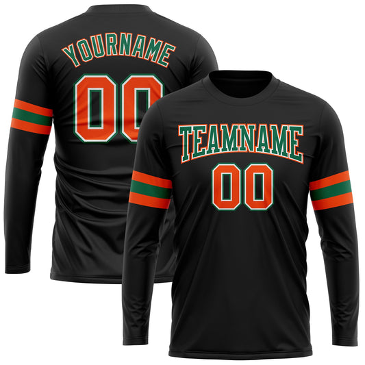 Custom Black Orange Kelly Green-White Long Sleeve Performance T-Shirt - Main View