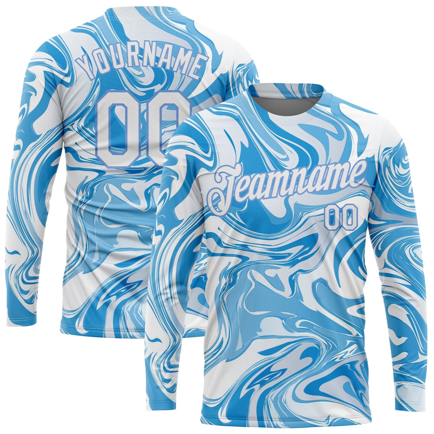 Custom 3D Pattern Design Abstract Ocean With Waves Fluid Art Long Sleeve Performance T-Shirt - Main View