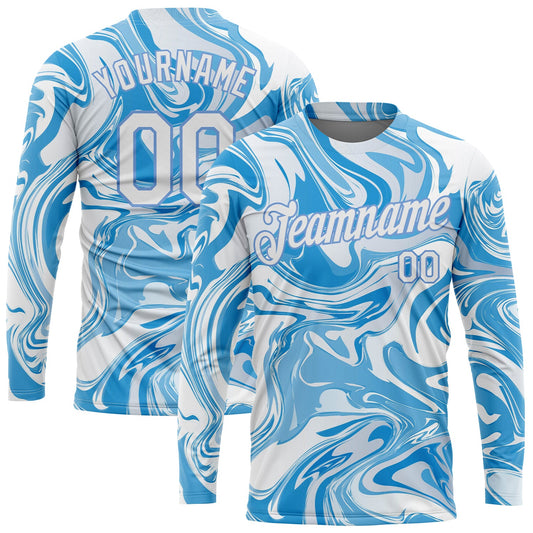 Custom 3D Pattern Design Abstract Ocean With Waves Fluid Art Long Sleeve Performance T-Shirt - Main View