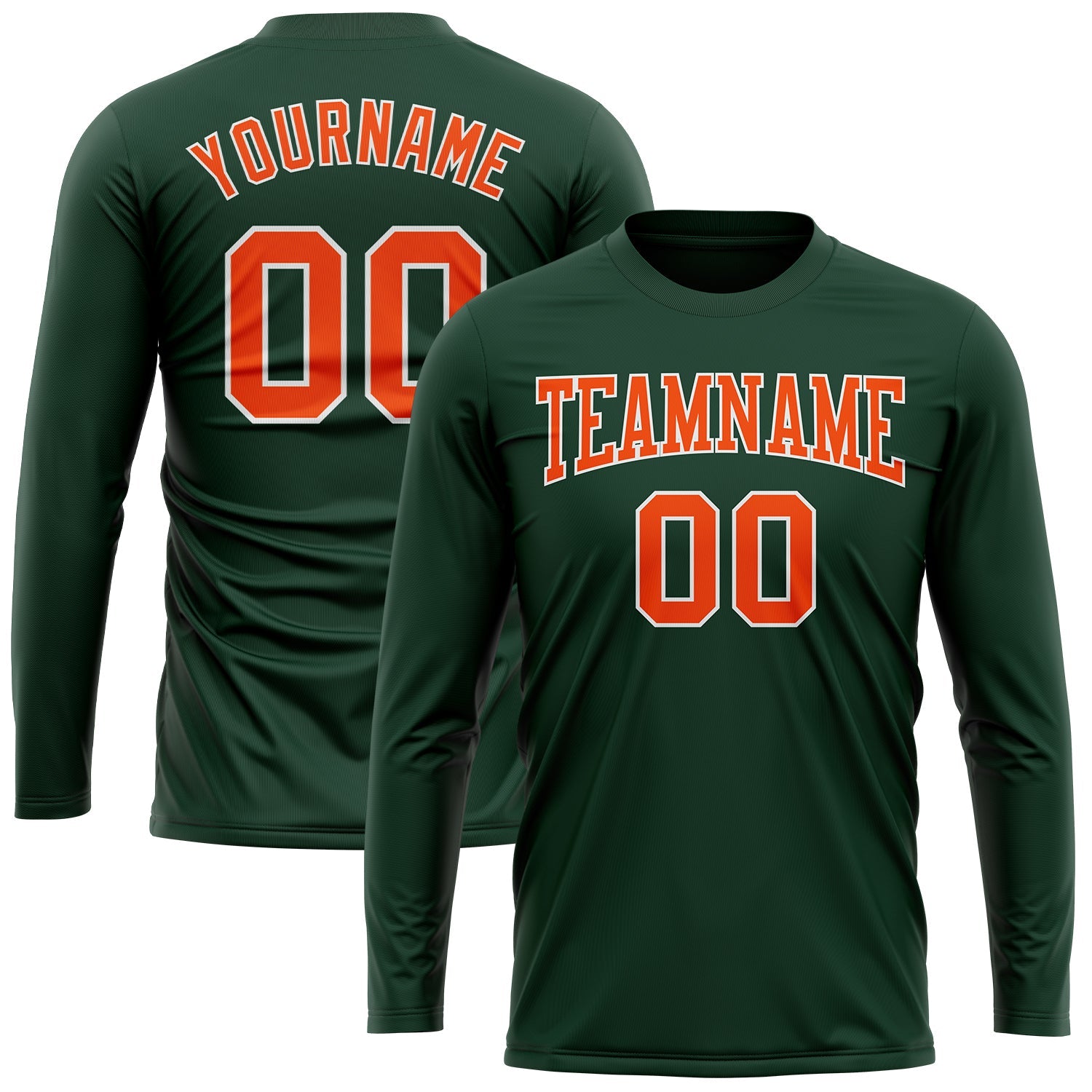 Custom Green Orange-White Long Sleeve Performance T-Shirt view 2