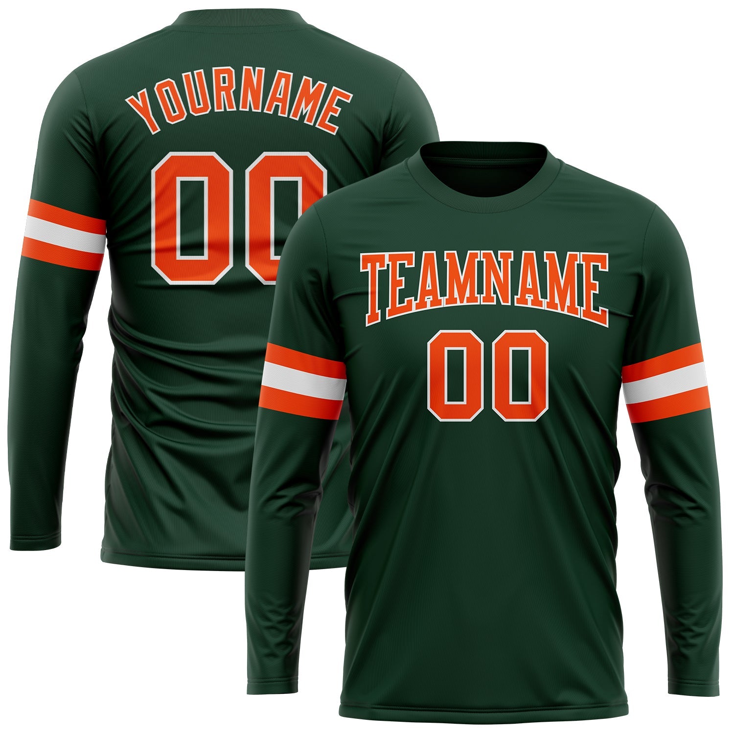 Custom Green Orange-White Long Sleeve Performance T-Shirt - Main View
