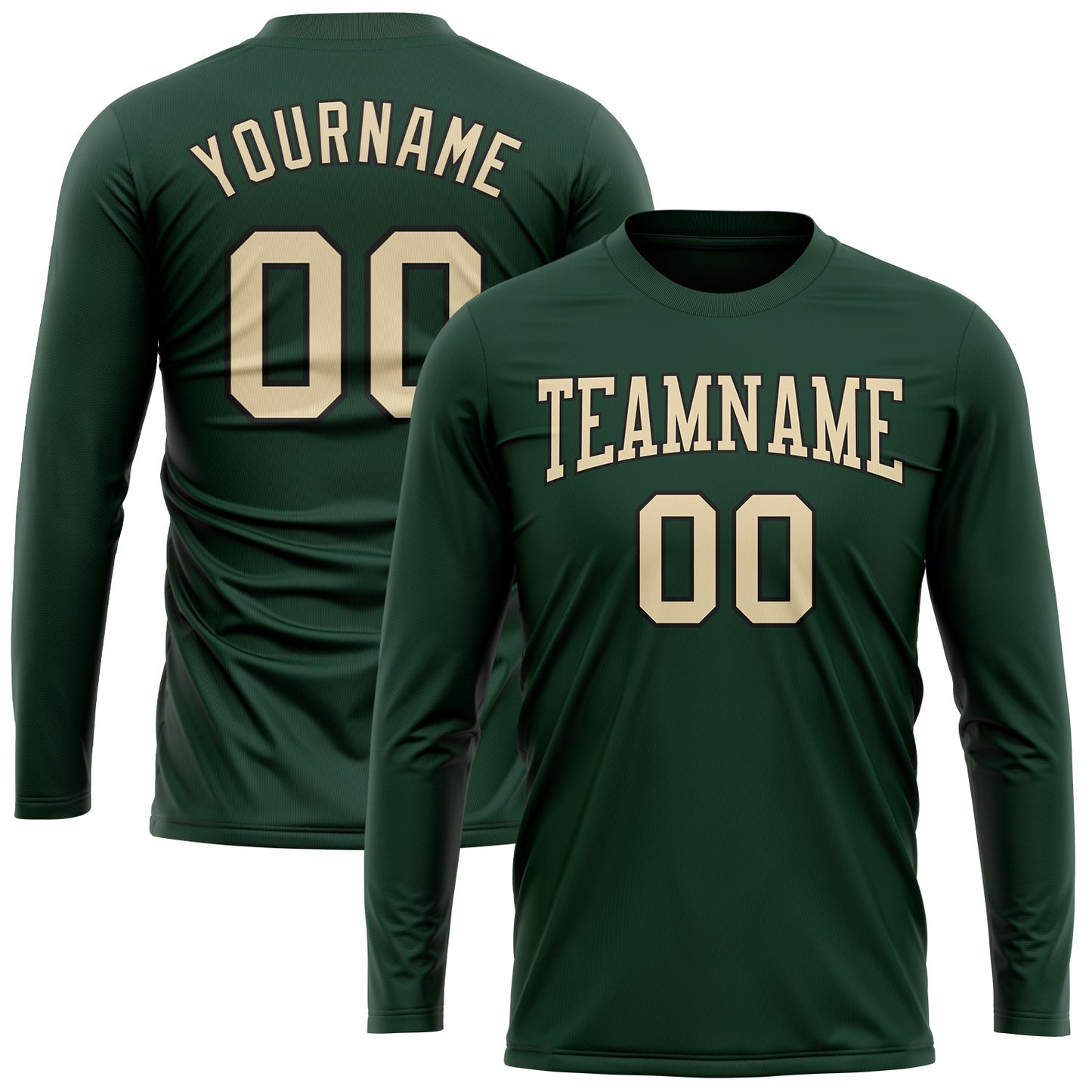 Custom Green Cream-Black Long Sleeve Performance T-Shirt view 2