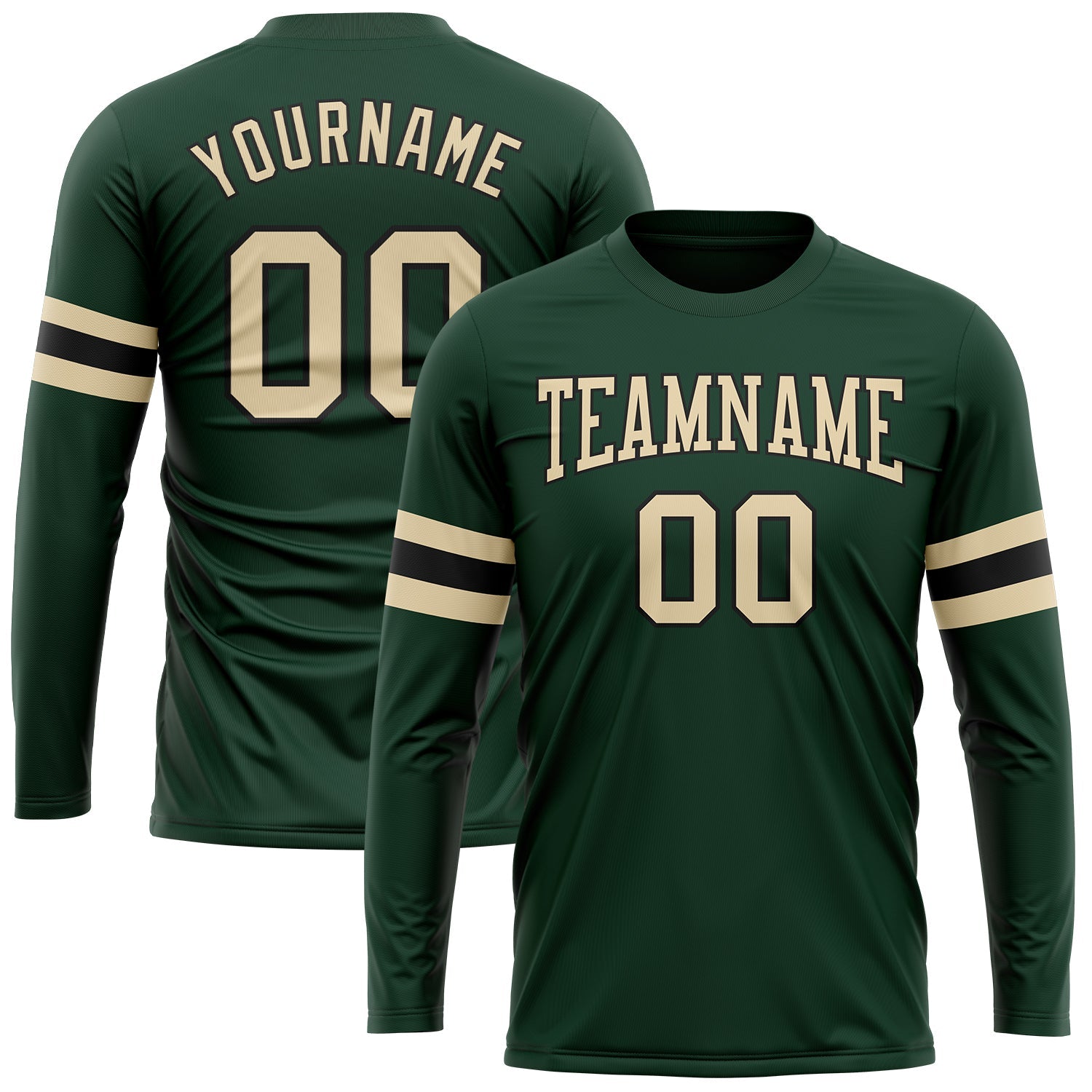Custom Green Cream-Black Long Sleeve Performance T-Shirt - Main View