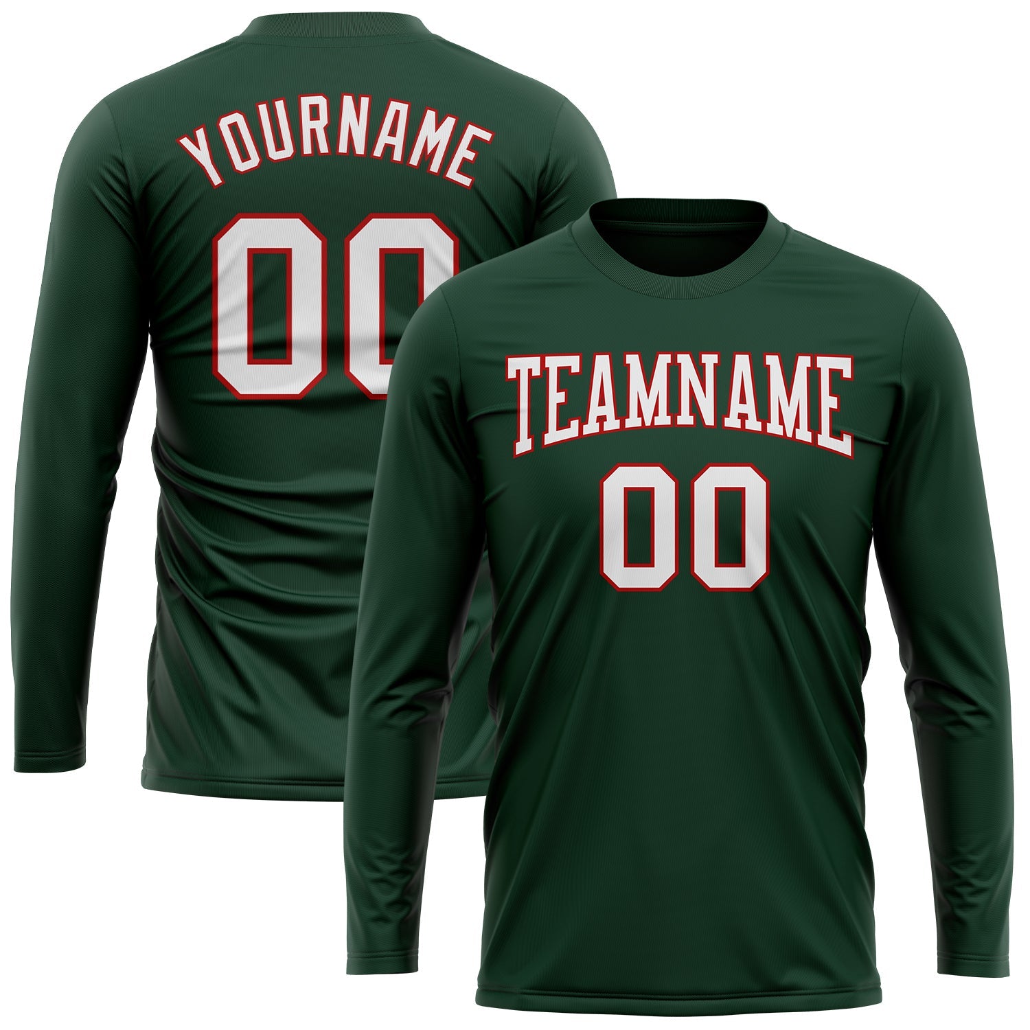 Custom Green White-Red Long Sleeve Performance T-Shirt view 2