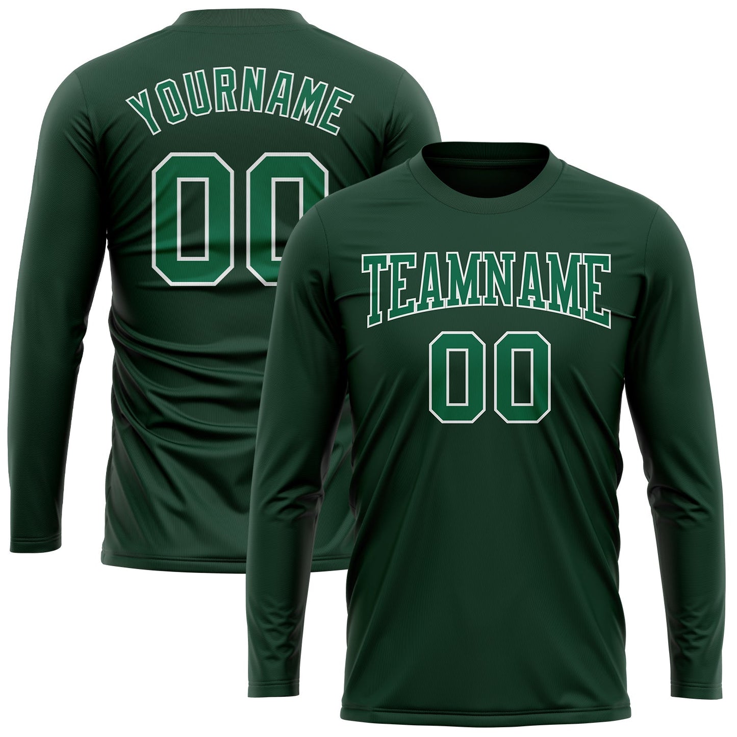 Custom Green Kelly Green-White Long Sleeve Performance T-Shirt view 2