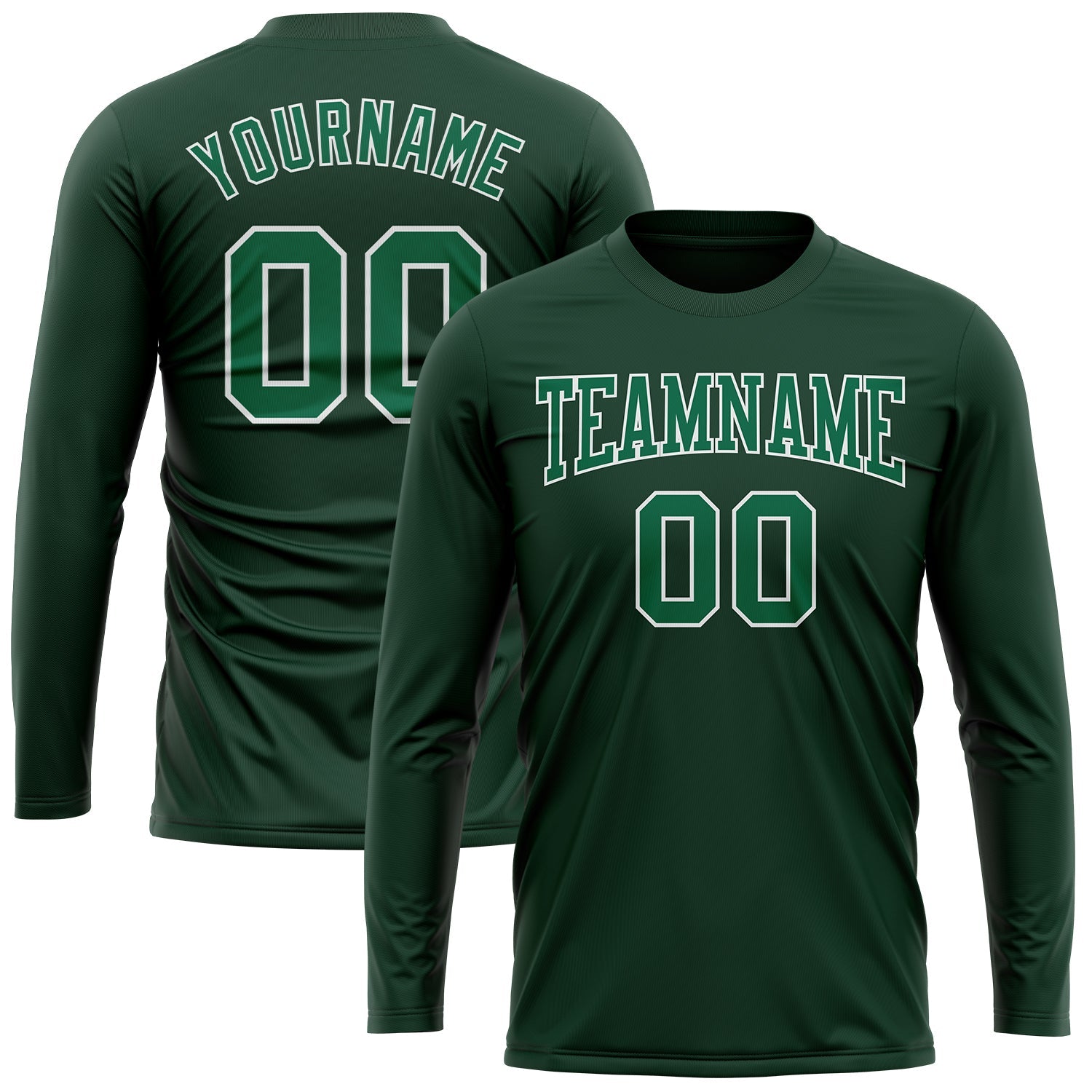 Custom Green Kelly Green-White Long Sleeve Performance T-Shirt view 2