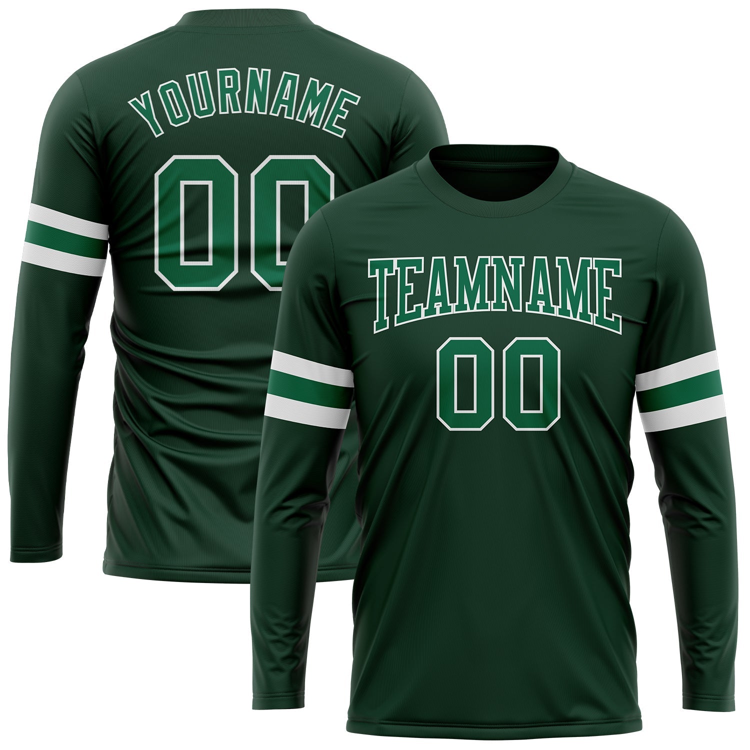 Custom Green Kelly Green-White Long Sleeve Performance T-Shirt - Main View