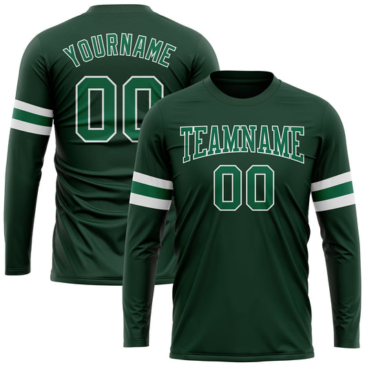 Custom Green Kelly Green-White Long Sleeve Performance T-Shirt - Main View
