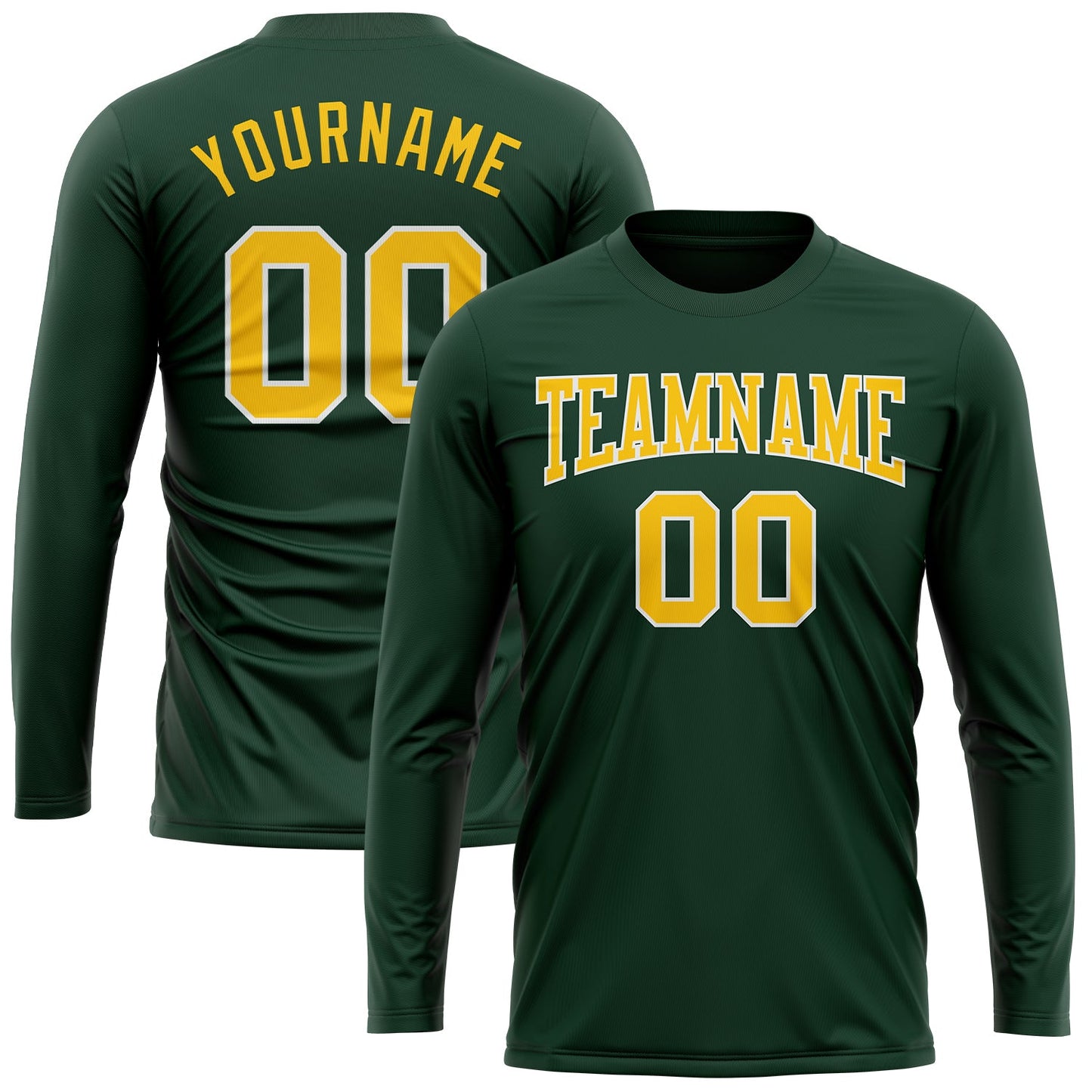 Custom Green Gold-White Long Sleeve Performance T-Shirt view 2