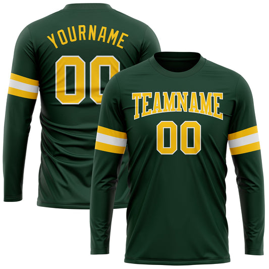 Custom Green Gold-White Long Sleeve Performance T-Shirt - Main View