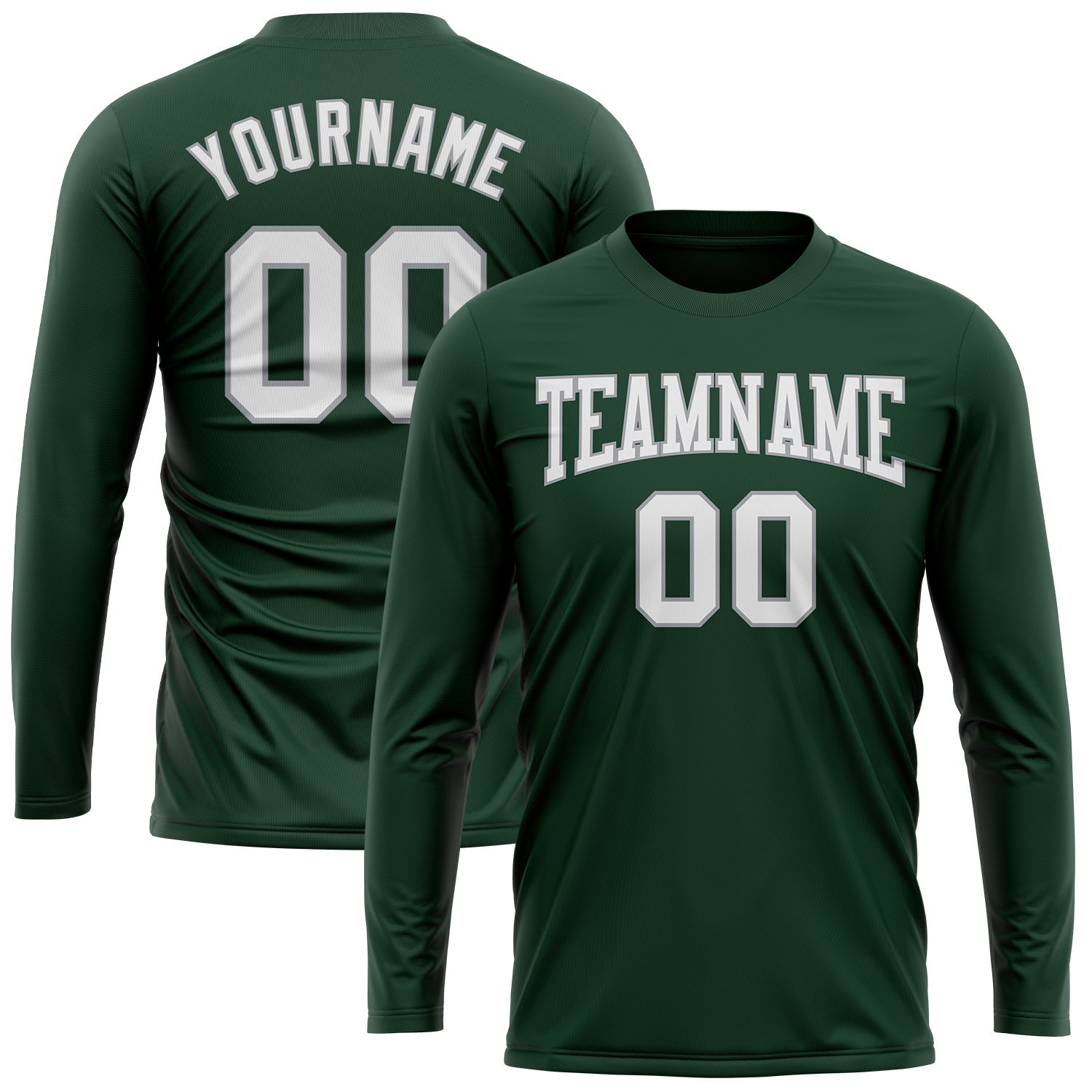 Custom Green White-Gray Long Sleeve Performance T-Shirt view 2