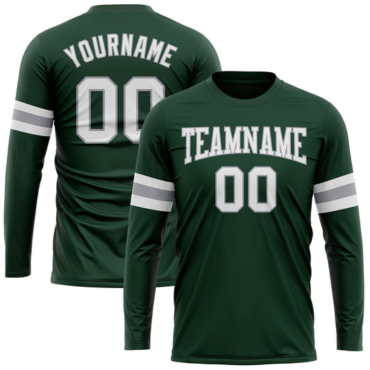 Custom Green White-Gray Long Sleeve Performance T-Shirt - Main View