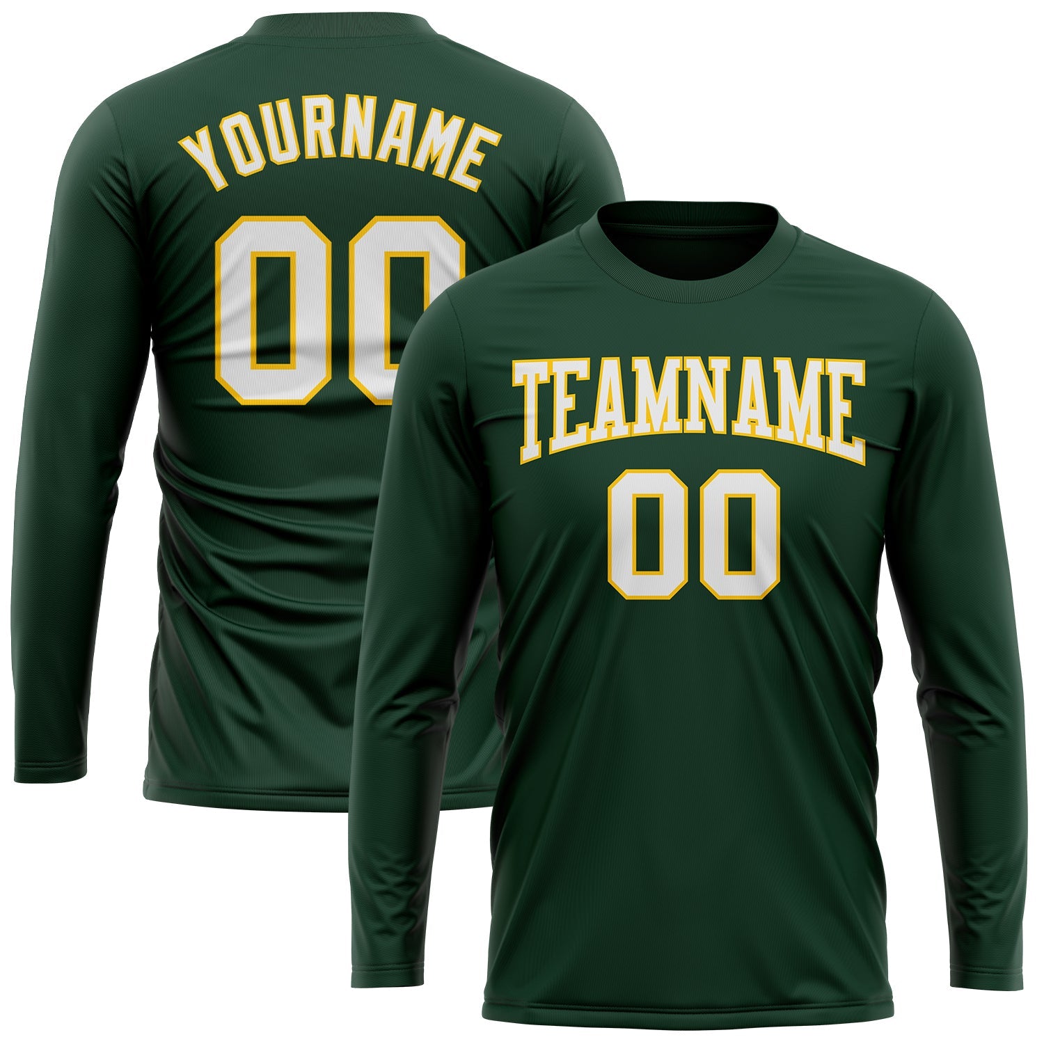 Custom Green White-Gold Long Sleeve Performance T-Shirt view 2