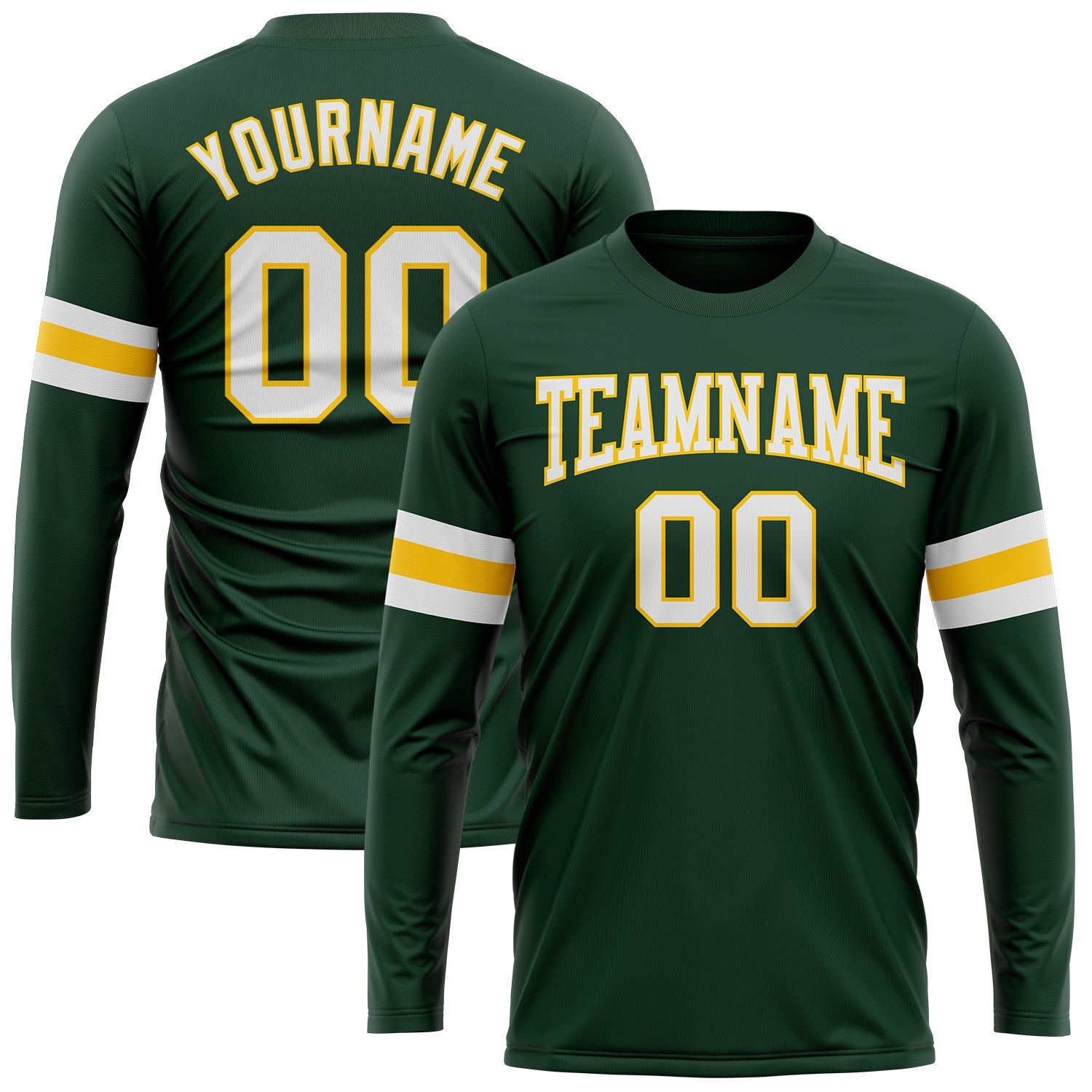Custom Green White-Gold Long Sleeve Performance T-Shirt - Main View