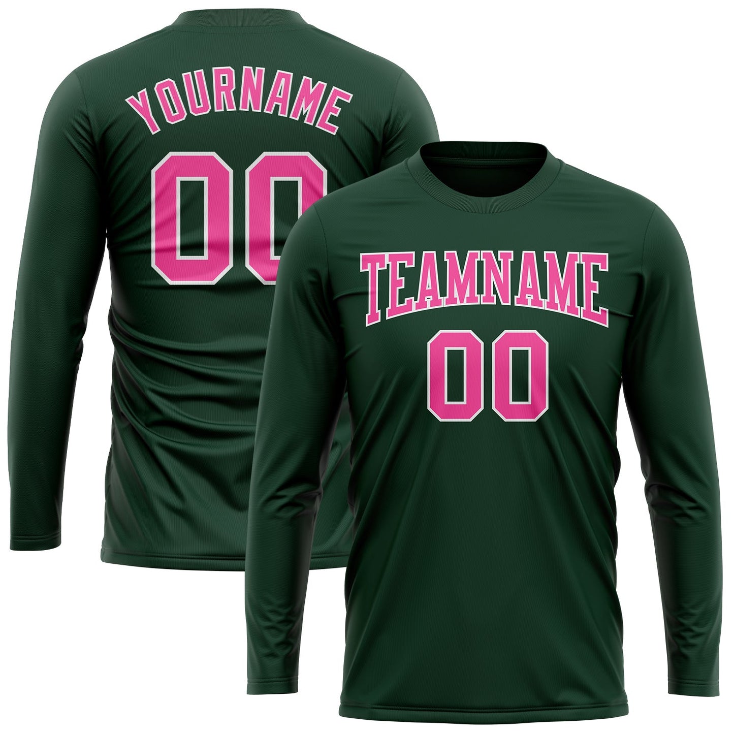 Custom Green Pink-White Long Sleeve Performance T-Shirt view 2