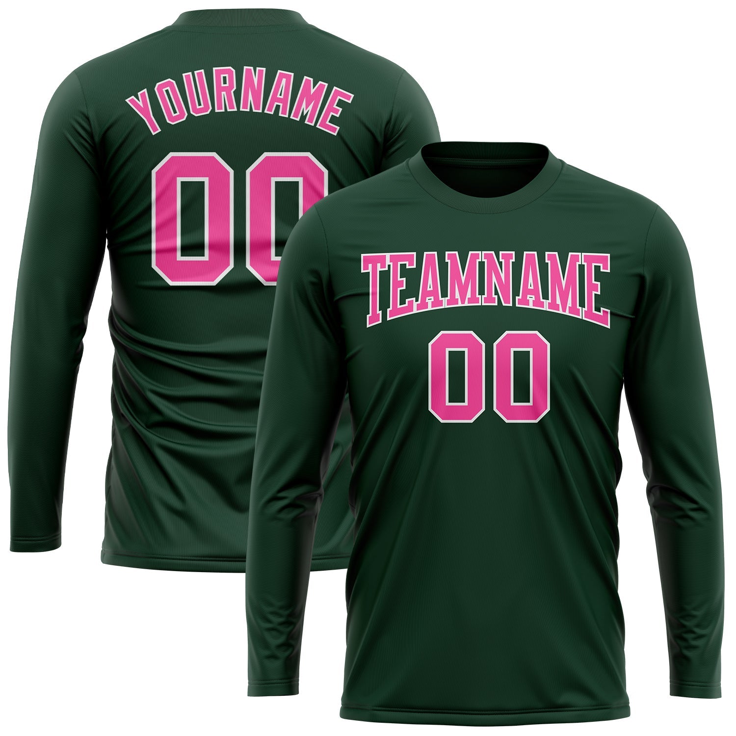 Custom Green Pink-White Long Sleeve Performance T-Shirt view 2