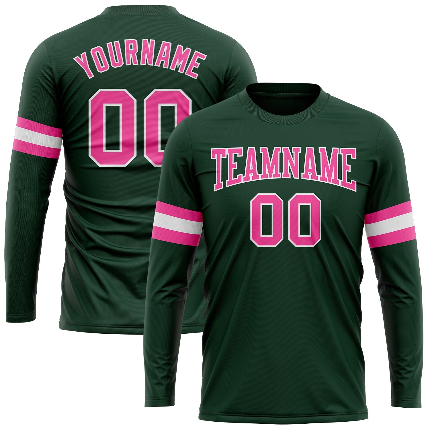 Custom Green Pink-White Long Sleeve Performance T-Shirt - Main View